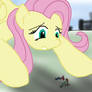 Fluttershy as giant and crouching