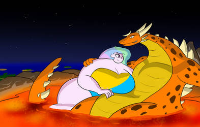 Celestia and G-Fantis sharing a giant lava bath by Feyzer