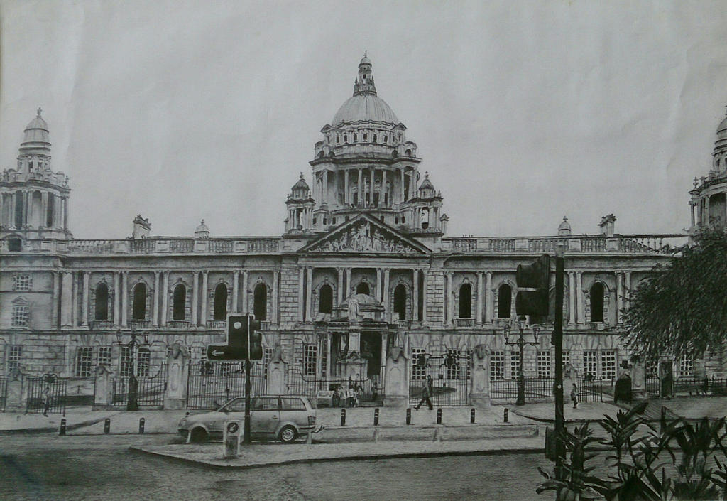 City Hall, Belfast Pencil Drawing (2010) by UniiqueTouch