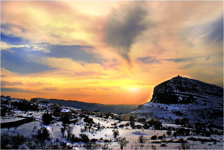 Sunset in spring mountains