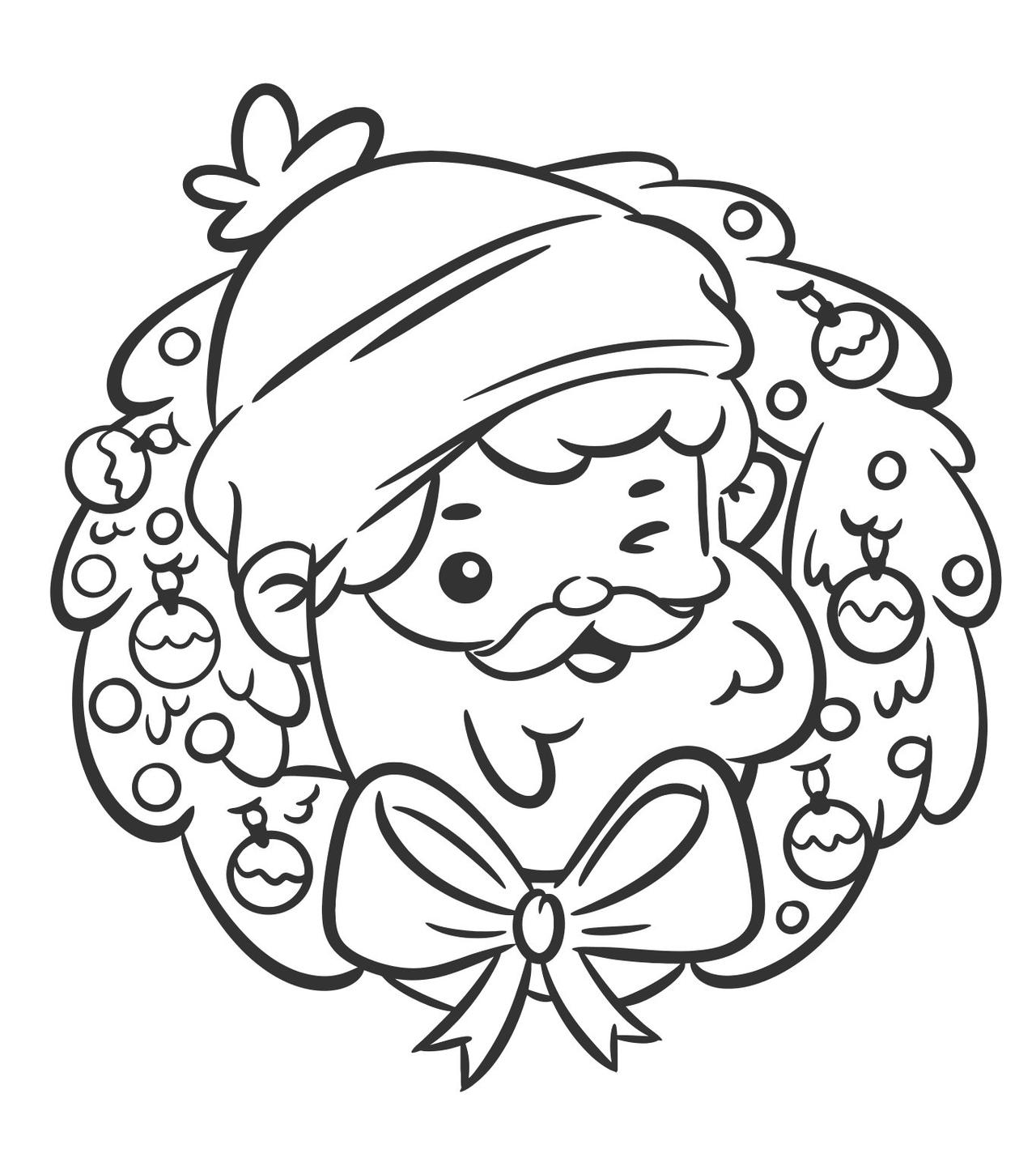 Santa Claus Christmas Wreath - Coloring Page