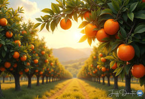 Golden Orchard: Sunrise Over Orange Groves