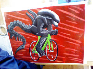 Xenomorph Riding a Bike