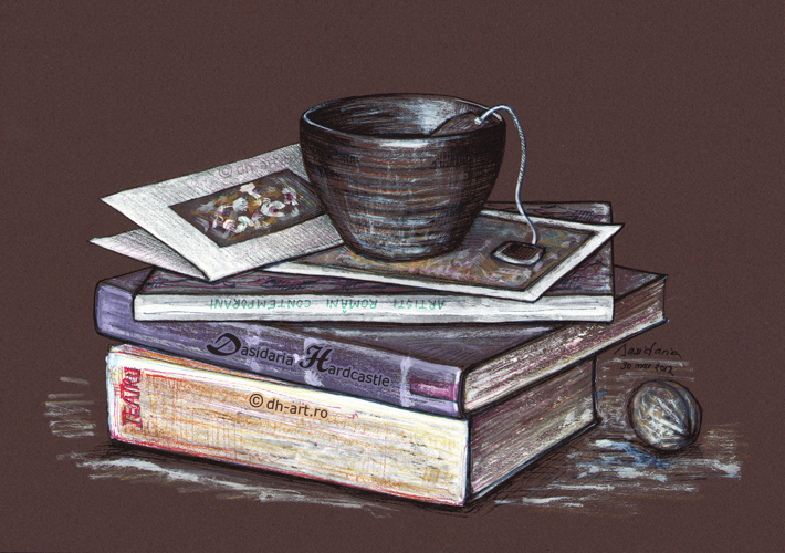 Books, postcards and a cup of tea