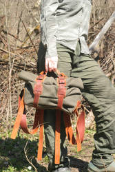 cloth and leather backpack