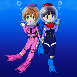 Sakura and Tomoyo with scuba suit