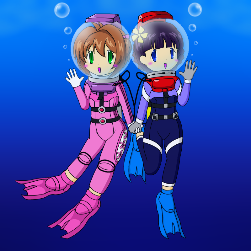 Sakura and Tomoyo with scuba suit