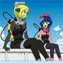 Cynthia and Dawn in diving suit