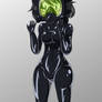A girl in rubber suit with a gasmask