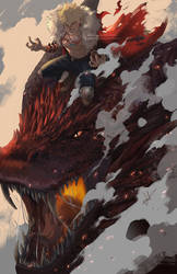 Bakugou riding a Dragon