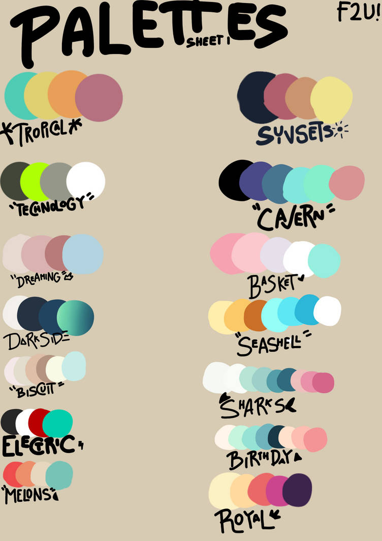 [OLD] Sheet 1|F2U Color Palettes! by Icefall456 on DeviantArt
