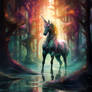 artjuicebycsaba Unicorn in deep woods surreal abst