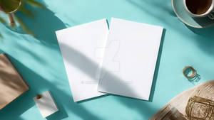 top down 2 pieces of A4 white paper mock up laying