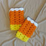 candy corn-colored fingerless gloves