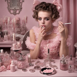 feminine teenaged sissy dressing table smoking