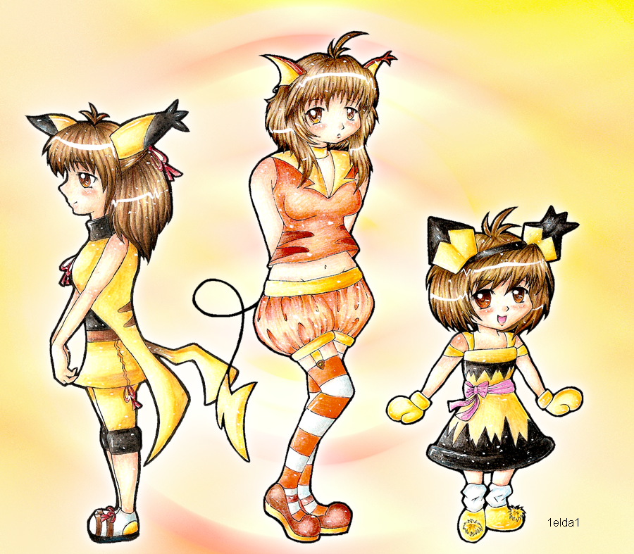 Gijinka pichu, pikachu, raichu