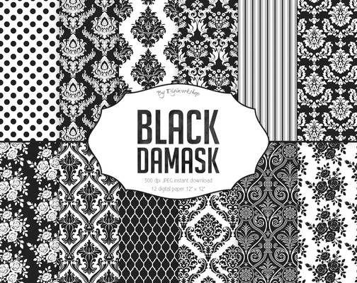 Black White Damask Digital Paper