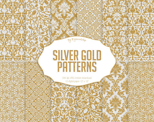Gold Silver Patterns Glitter Digital Damask