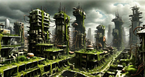 Dystopian Cityscape  Post Apocalyptic  Many Skyscr