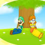 Luigi and Daisy playing 3ds's together