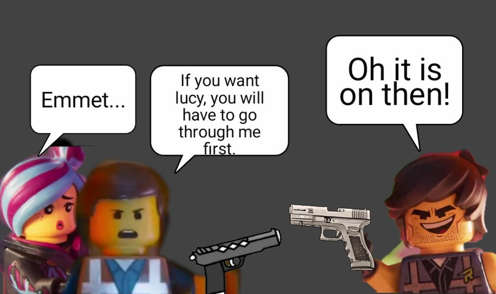 Emmet protects Lucy from Rex Dangervest. by Samracheltang88 on DeviantArt