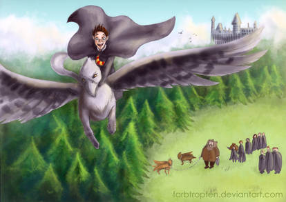 Harry on his first ride on buckbeak