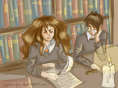 Harry and Hermione in the library