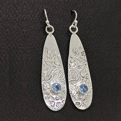 Sterling Silver Floral Earrings with Aquamarines