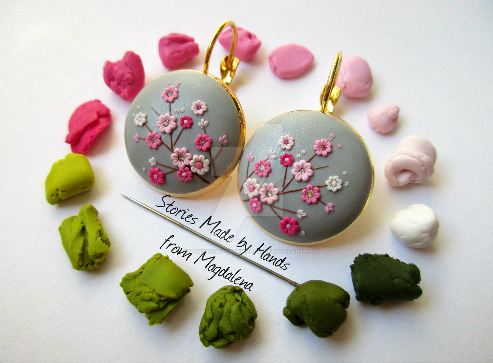 Sakura Clay Handmade Earrings made with a needle