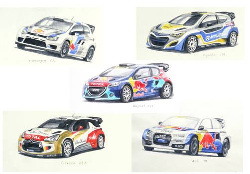 watercolour rally cars!