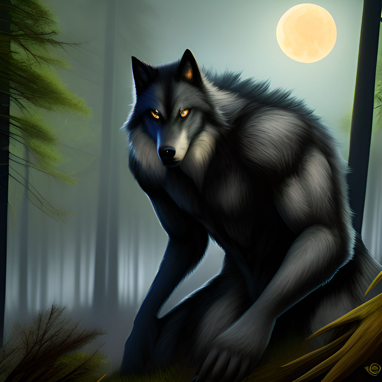 Werewolf sitting in the forest by kingdragon01 on DeviantArt