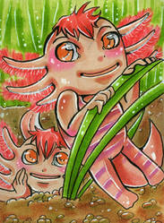 ACEO Axolotl Kemonomimi