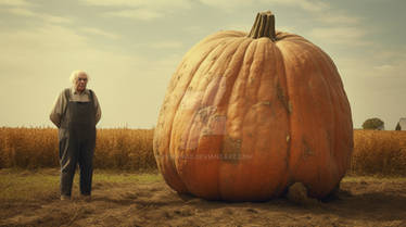 Old Man And A Big Halloween Pumpkin