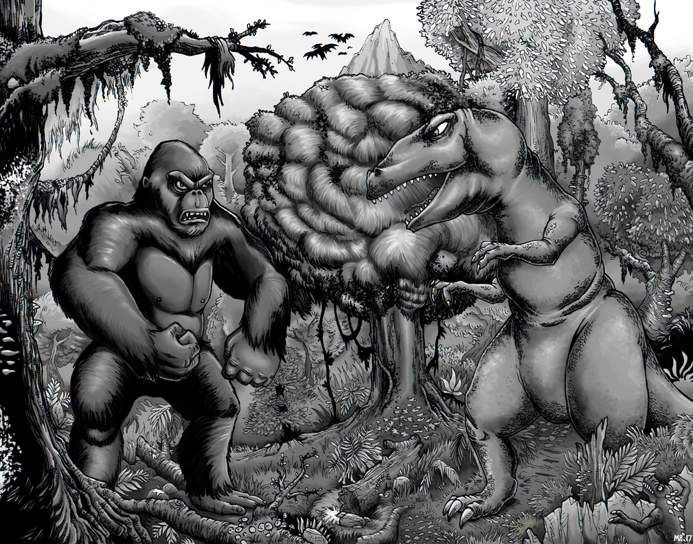 King Kong vs the T-Rex - Greyscale by hawanja King Kong vs the T-Rex - Greyscale by hawanja