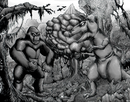 King Kong vs the T-Rex - Greyscale