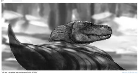 Prehistoric Planet T-Rex storyboard panel