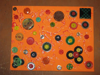 Recycled Art On Canvas - Orange/Green Collage