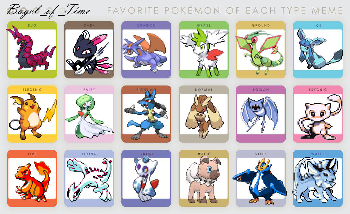 Favorite Pokemon of each type chart by BagelofTime on DeviantArt