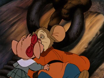 Olivia kisses Fievel, true love's kiss.