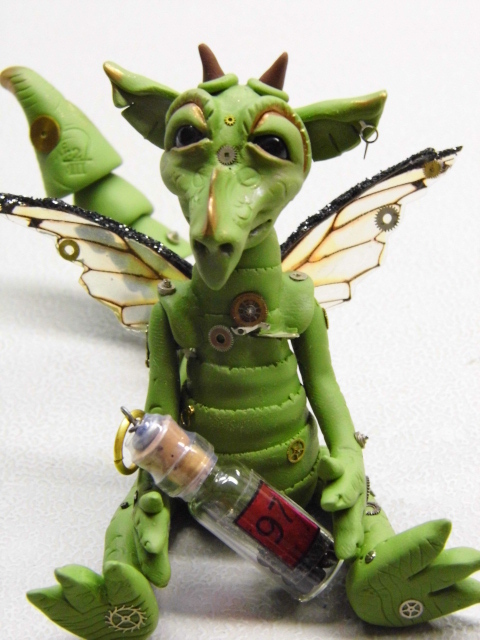 Ooak handmade jointed steampunk dragon Firu