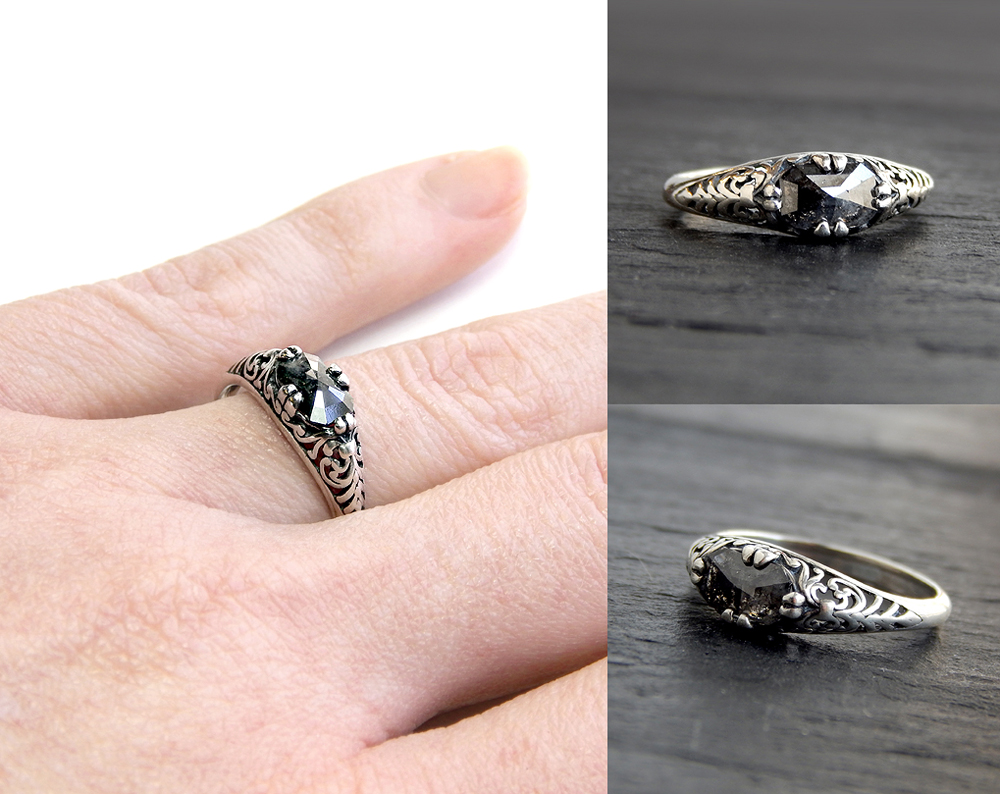 Black Diamond Filigree Ring