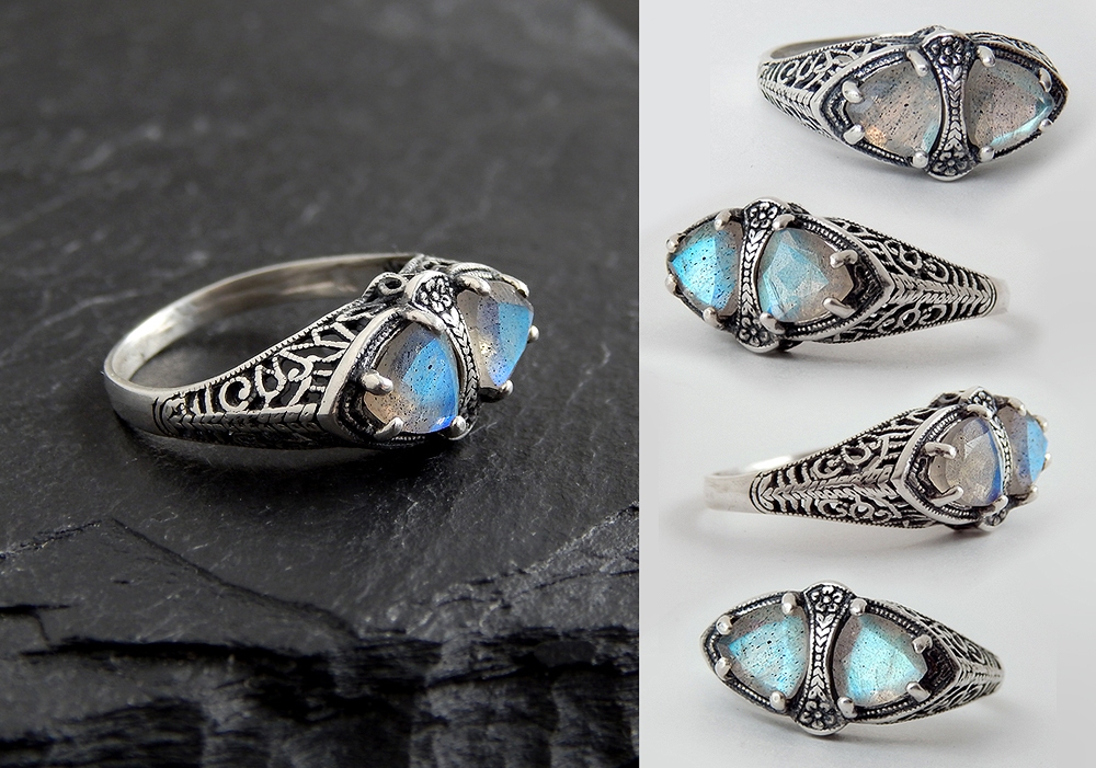 Double Labradorite Filigree Ring