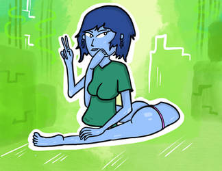 Alien girl in half