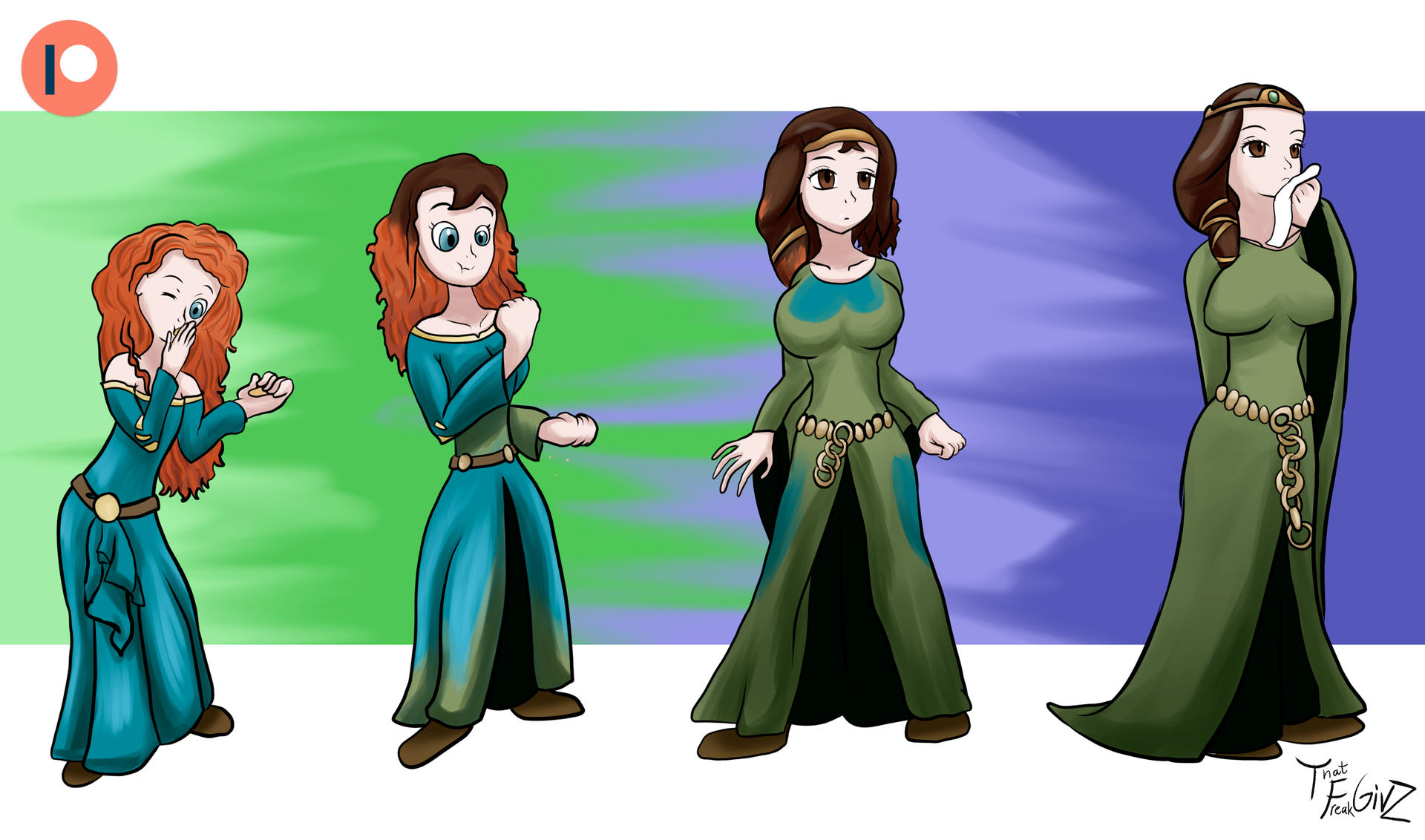 Merida turns into Queen Elinor by ThatFreakGivz