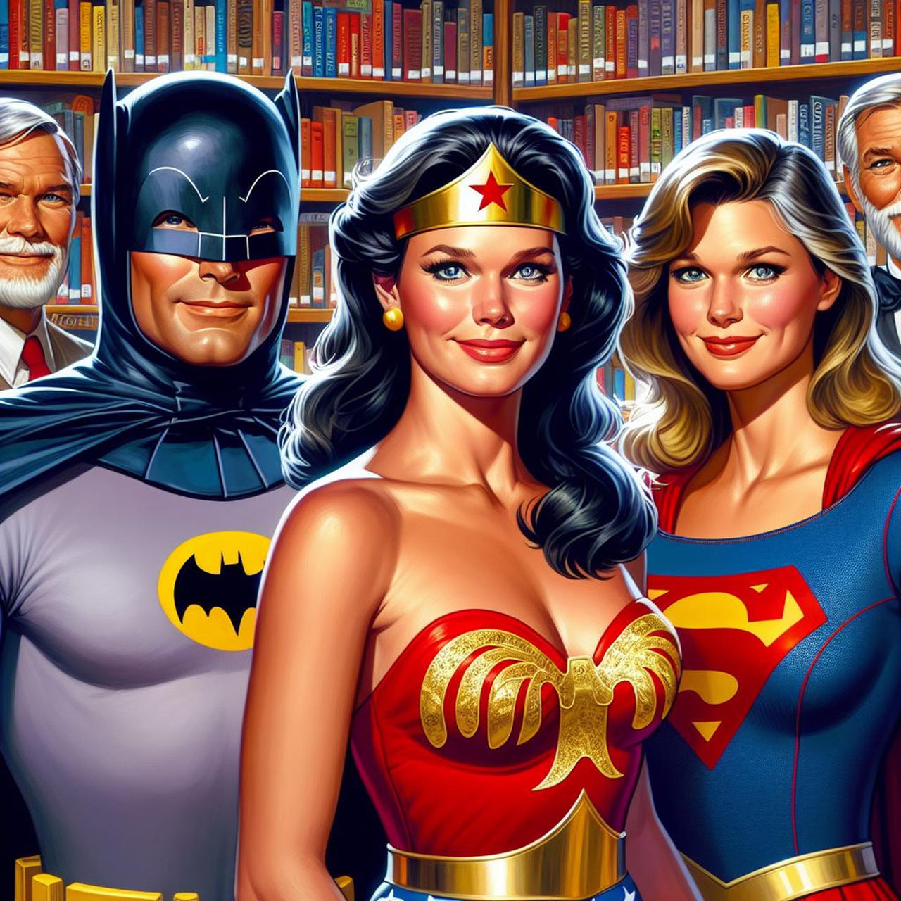 Wonder Woman Library Display Batman Wonder Woman and Supergirl at the Library by rms19 on DeviantArt