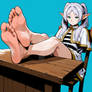 Frieren Relaxes her Feet on the Table