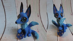 Blue polymer clay kitsune fox
