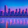 Minimalistic synthvwave city at sunset