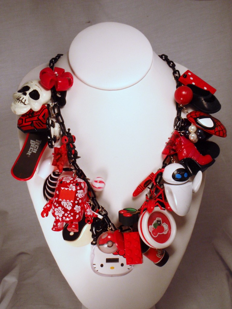 Red Rampage Black and White Chunk Charm Necklace