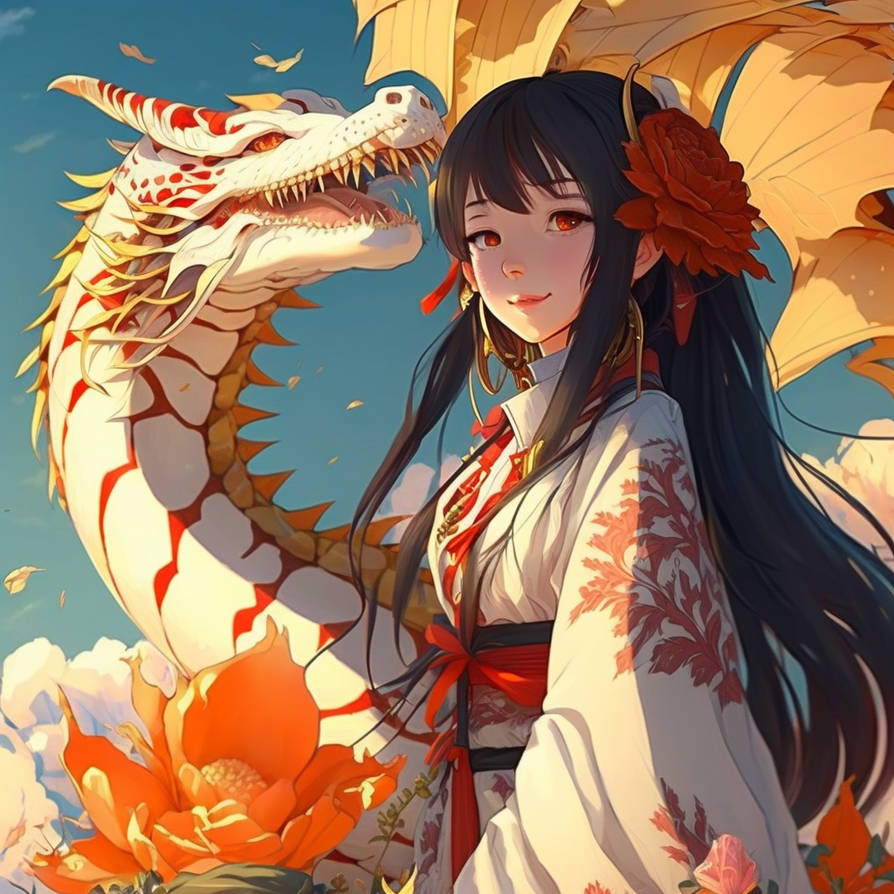 Cute anime girl with a dragon by Amenale on DeviantArt